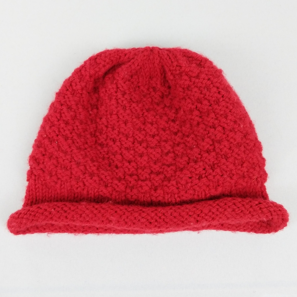 Child's Winter Hat Hand Knit Rolled Brim Popcorn Stitch Textured Stretchy Unisex